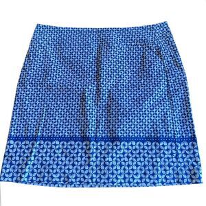 Talbots Blue White Print Lined Cotton Spandex Mini Skirt Size 10
